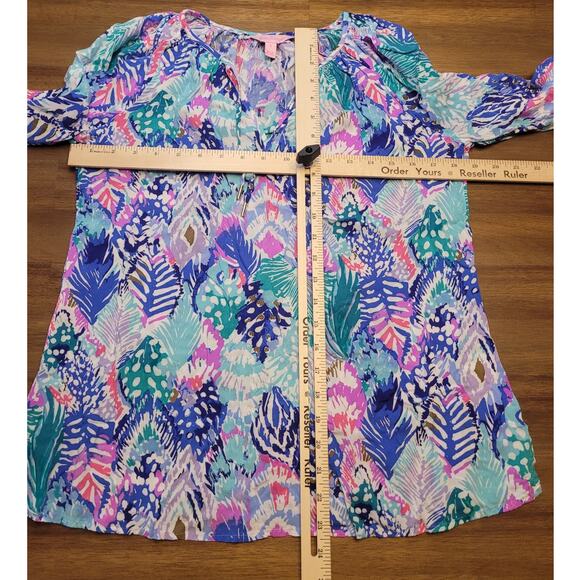 Lilly Pulitzer Willa Top Gold Metallic Quill Out Blouse Small - Picture 8 of 12